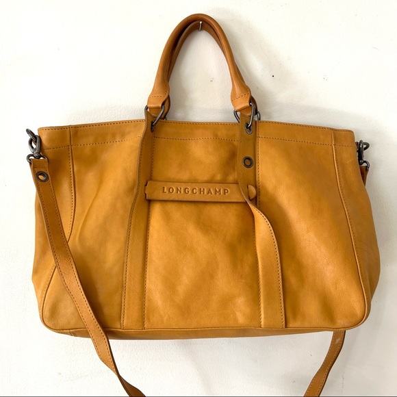 Longchamp Handbags - Longchamp 3D Mustard Yellow Leather Logo Large Crossbody Tote Bag